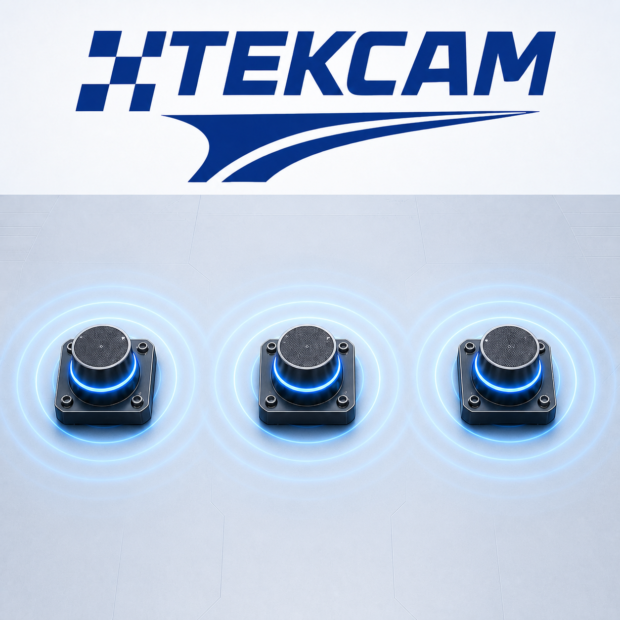 Logo Tekcam e illustrazione di tre moduli Rumble