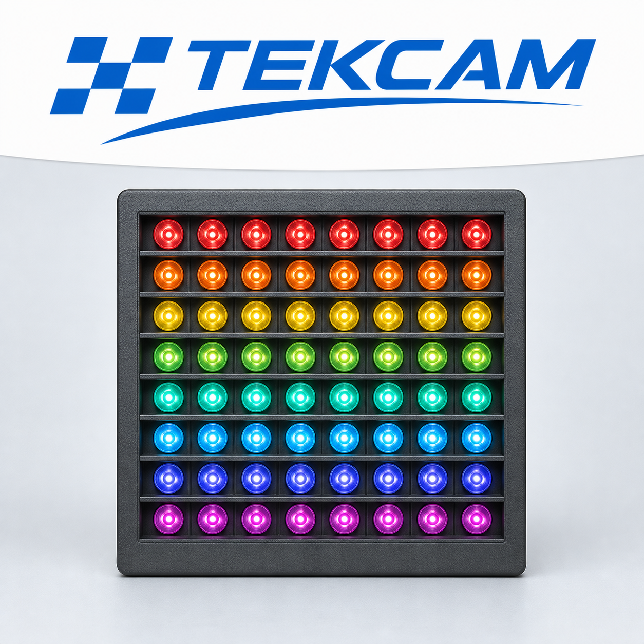 Logo Tekcam e illustrazione della matrice luminosa RGB 8×8